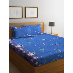 FABINALIV Blue & Grey Cartoon Characters 300 TC King Bedsheet With 2 Pillow Covers-picture-13