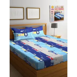 FABINALIV Blue & Grey Cartoon Characters 300 TC King Bedsheet with 2 Pillow Covers-picture-11