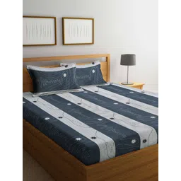 FABINALIV Blue & Grey Striped 300 TC King Bedsheet with 2 Pillow Covers-picture-14
