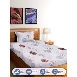 FABINALIV Blue & Maroon Geometric Printed 300 TC Single Bedsheet With 1 Pillow Cover-picture-20