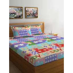 FABINALIV Blue & Pink Cartoon Characters 300 TC Fitted King Bedsheet Set 2.50m X 2.25m-picture-57