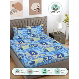 FABINALIV Blue & Yellow Graphic Printed 300 TC Cotton King Bedsheet 2.50 m x 2.25 m-picture-39