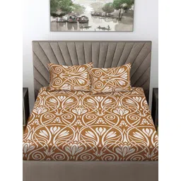 FABINALIV Brown & Cream Coloured Printed 300 TC Double King Bedsheet With 2 Pillow Covers-image-43