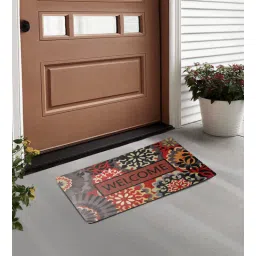 fabinaliv Brown Floral Polyester 24x16 Inches AntiSkid Door Mat-picture-22
