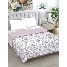 FABINALIV Coffee Brown & White Floral Printed AC Room 233 GSM Pure Cotton Double Bed Dohar-picture-32