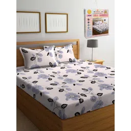 FABINALIV Cream-Coloured & Blue Floral 300 TC King Bedsheet Set-2.50 m X 2.25 m-image-37