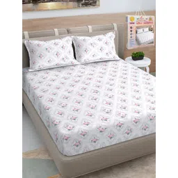 FABINALIV Cream-Coloured & Pink Floral Printed 300 TC King Bedsheet Set 2.50 m x 2.25 m-image-6