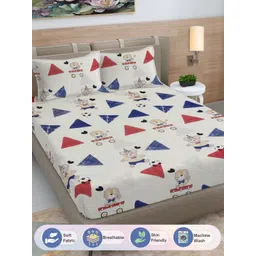 FABINALIV Grey & Blue Cartoon Characters 300 TC King Bedsheet With 2 Pillow Covers-picture-18