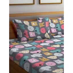 FABINALIV Grey & Blue Cartoon Characters 300 TC King Bedsheet with 2 Pillow Covers image 3