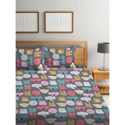 FABINALIV Grey & Blue Cartoon Characters 300 TC King Bedsheet with 2 Pillow Covers image 2