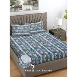 FABINALIV Grey & White Floral 300 TC King Bedsheet with 2 Pillow Covers-picture-18