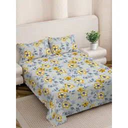 FABINALIV Grey & White Floral 300 TC King Bedsheet with 2 Pillow Covers-picture-13