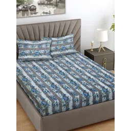 FABINALIV Grey & White Floral 300 TC King Bedsheet with 2 Pillow Covers image 1