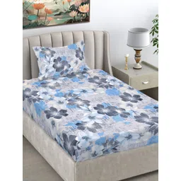 FABINALIV Grey & White Floral 300 TC Single Bedsheet with 1 Pillow Covers-picture-15