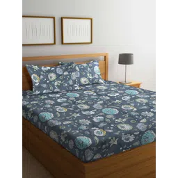 FABINALIV Grey & White Floral 300 TC Super King Bedsheet With 2 Pillow Covers-picture-14