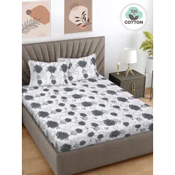 FABINALIV Grey & White Floral Printed 400 TC Cotton King Bedsheet Set 2.50 m x 2.25 m-picture-23