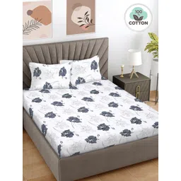 FABINALIV Grey & White Floral Printed 400 TC Cotton King Bedsheet Set 2.50 m x 2.25 m-picture-24