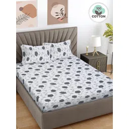FABINALIV Grey & White Floral Printed 400 TC Cotton King Bedsheet Set 2.50 m x 2.25 m-picture-25