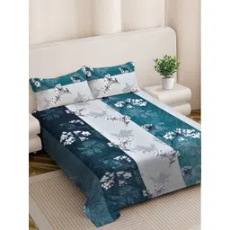 FABINALIV Grey & White Floral Printed Wool 300 TC King Bedsheet 2.50 m X 2.25 m-picture-21