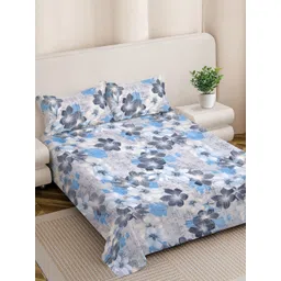 FABINALIV Grey & White Floral Woollen 300 TC Double King Bedsheet Set-2.50mX2.25m-picture-18