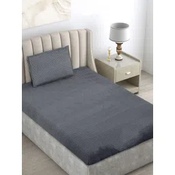 FABINALIV Grey Striped Woollen 300 TC Single Bedsheet with 1 Pillow Cover-picture-18