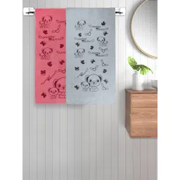 FABINALIV Kids Pink & Grey 2 Pieces Printed Cotton 300 GSM Bath Towel-picture-12