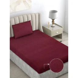 FABINALIV Maroon Striped 300 TC Woollen Single Bedsheet with 1 Pillow Cover-picture-34