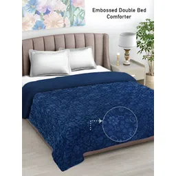 FABINALIV Navy Blue Floral Woollen Mild Winter Double Bed Comforter-picture-25