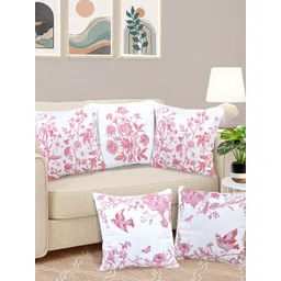 FABINALIV Pink & White 5 Pieces Floral Velvet Square Cushion Covers image 1