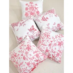FABINALIV Pink & White 5 Pieces Floral Velvet Square Cushion Covers image 5