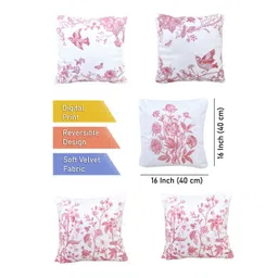 FABINALIV Pink & White 5 Pieces Floral Velvet Square Cushion Covers image 3