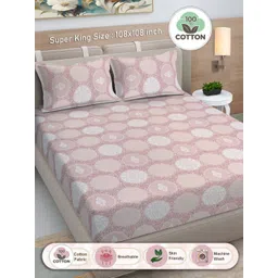 FABINALIV Pink & White Floral Printed 300 TC Cotton King Bedsheet Set 2.70 m x 2.7 m-picture-20