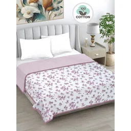 FABINALIV Pink & White Floral Printed AC Room 233 GSM Pure Cotton Double Bed Dohar-picture-24