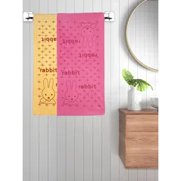 FABINALIV Pink & Yellow 2 Pieces Cartoon Printed Cotton 300 GSM Kids Bath Towels-picture-28