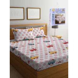 FABINALIV Pink Cartoon Characters 300 TC King Bedsheet with 2 Pillow Covers-picture-36