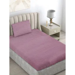 FABINALIV Pink Striped Woollen 300 TC Single Bedsheet with 1 Pillow Cover-picture-28