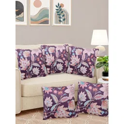 FABINALIV Purple & Blue 5 Pieces Floral Velvet Reversible Square Cushion Covers-picture-15