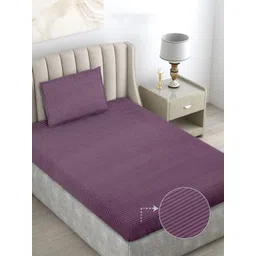 FABINALIV Purple Striped 300 TC Woollen Single Bedsheet with 1 Pillow Cover-picture-23