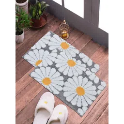 FABINALIV Set of 2 Grey & White Floral Printed Anti Skid Door Mats-picture-26