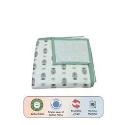 FABINALIV Turquoise Blue & Grey Floral Printed AC Room 233GSM Pure Cotton Double Bed Dohar image 5