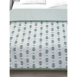 FABINALIV Turquoise Blue & Grey Floral Printed AC Room 233GSM Pure Cotton Double Bed Dohar image 3