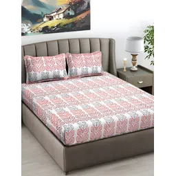 FABINALIV White & Black Floral 300 TC Flat King Bedsheet with 2 Pillow Covers-picture-27