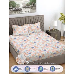 FABINALIV White & Blue Geometric 300 TC King Bedsheet with 2 Pillow Covers-picture-15