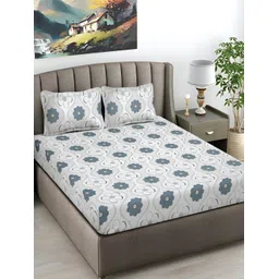 FABINALIV White & Green Floral 300 TC Flat King Bedsheet with 2 Pillow Covers-picture-18