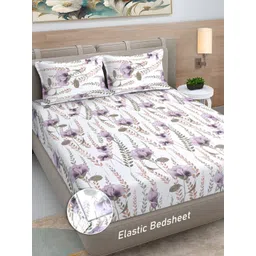FABINALIV White & Grey Floral Printed Fitted 300 TC King Bedsheet Set 2.5m x 2.25m-picture-12