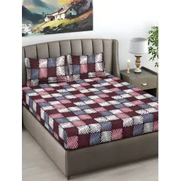 FABINALIV White & Grey Geometric 300 TC Flat King Bedsheet with 2 Pillow Covers-picture-12
