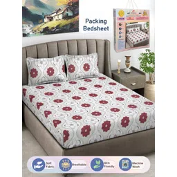 FABINALIV White & Maroon Floral Printed 300 TC King Bedsheet With 2 Pillow Covers-picture-10