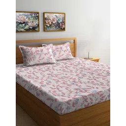 FABINALIV White & Pink Floral 300 TC Fitted King Bedsheet Set 2.50m X 2.25m-picture-28