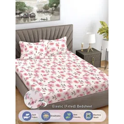 FABINALIV White & Pink Floral 300 TC King Bedsheet with 2 Pillow Covers-picture-33