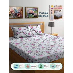 FABINALIV White & Pink Floral 300 TC King Bedsheet with 2 Pillow Covers-picture-36